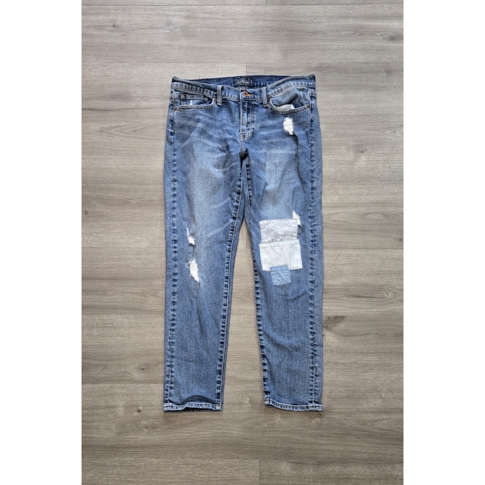 Lucky Brand Jeans Womens 10/30 Blue Sienna Slim Boyfriend Distressed Patchwork